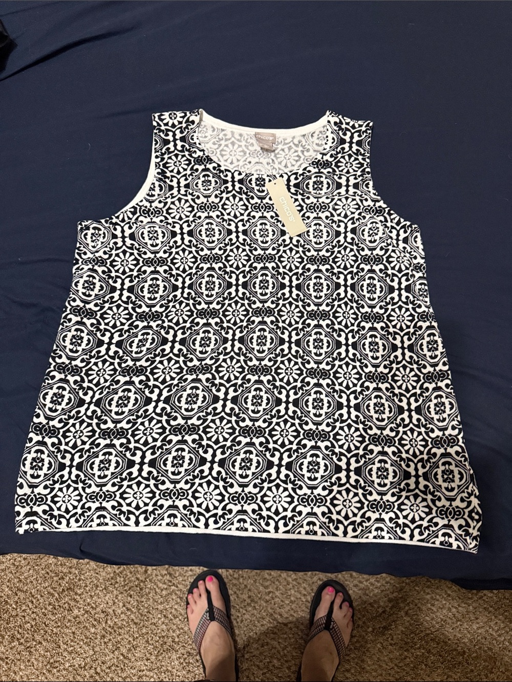 Chico's Black and White Geometric Sleeveless Tank 3 14 16 XL NEW NWT